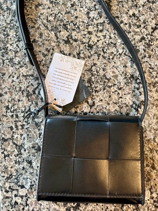 Handbags - Women's Genuine Woven Leather Mini Crossbody Bag - Black